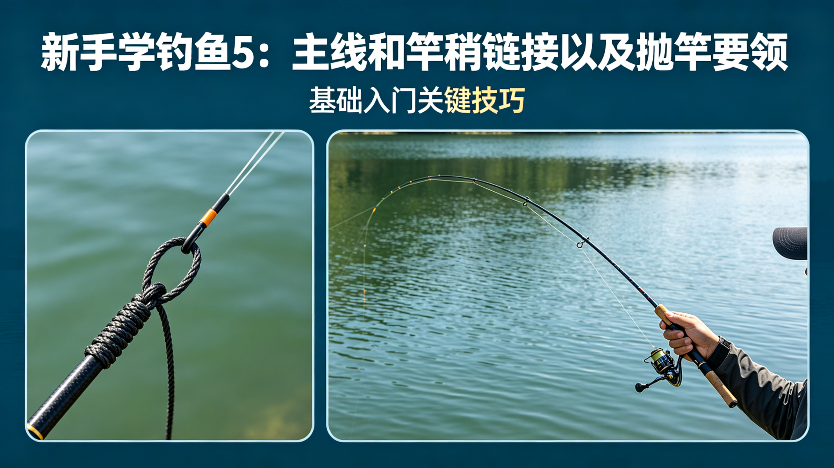 [钓鱼入门图解]新手学钓鱼5主线和竿稍链接以及抛竿要领